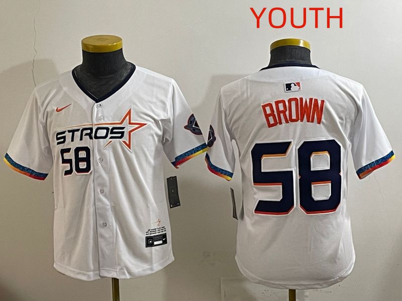Youth Houston Astros #58 Brown White Fourth generation Joint Name 2025 Nike MLB Jersey style 8->youth mlb jersey->Youth Jersey